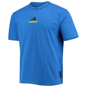 adidas Manchester United Blue Short Sleeve Logo Tee with Yellow Accent